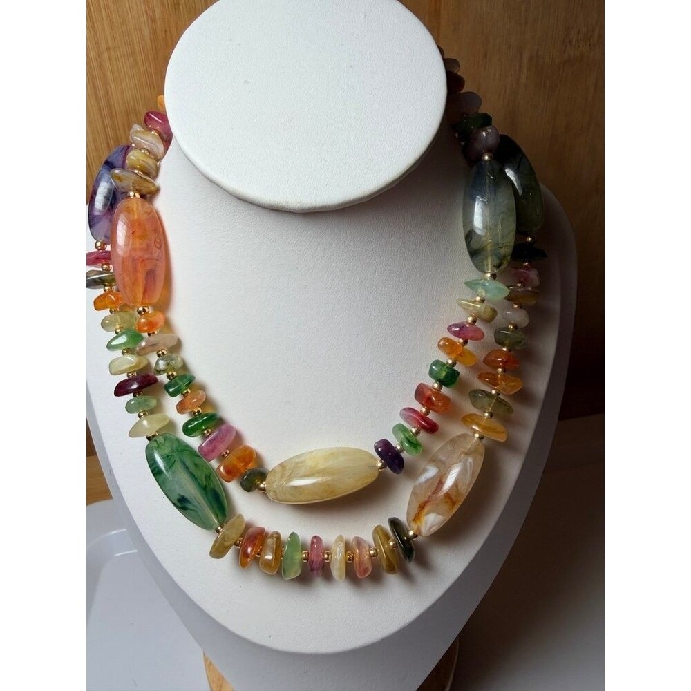 Vintage Multicolor Chunky Lucite Beaded Statement Necklace, 32 Inch
